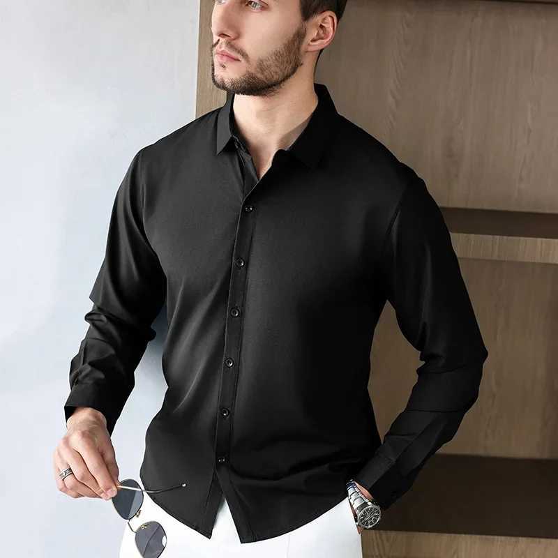 New Mens Business Casual Long Sleeve Solid Color Shirt Wrinkle Resistant Comfortable All Season Versatile Top W250627