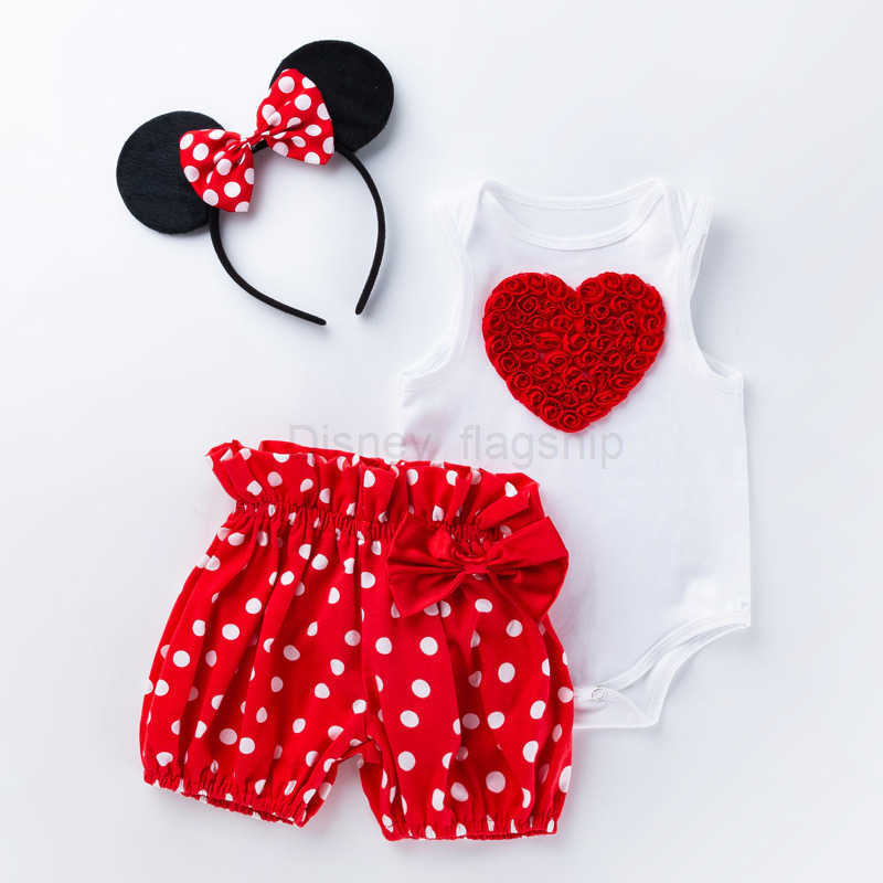 Disney Childrens clothing baby girl cartoon heart white sleeveless shirt polka dot shorts set baby outfitXJ250409
