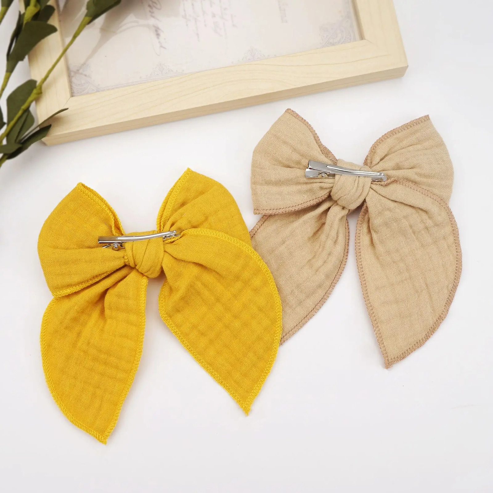 8 pieces/batch 5.0 large 100% organic fine cotton hair bow hair clip baby girl hair clip solid color childrens hair clip 250409
