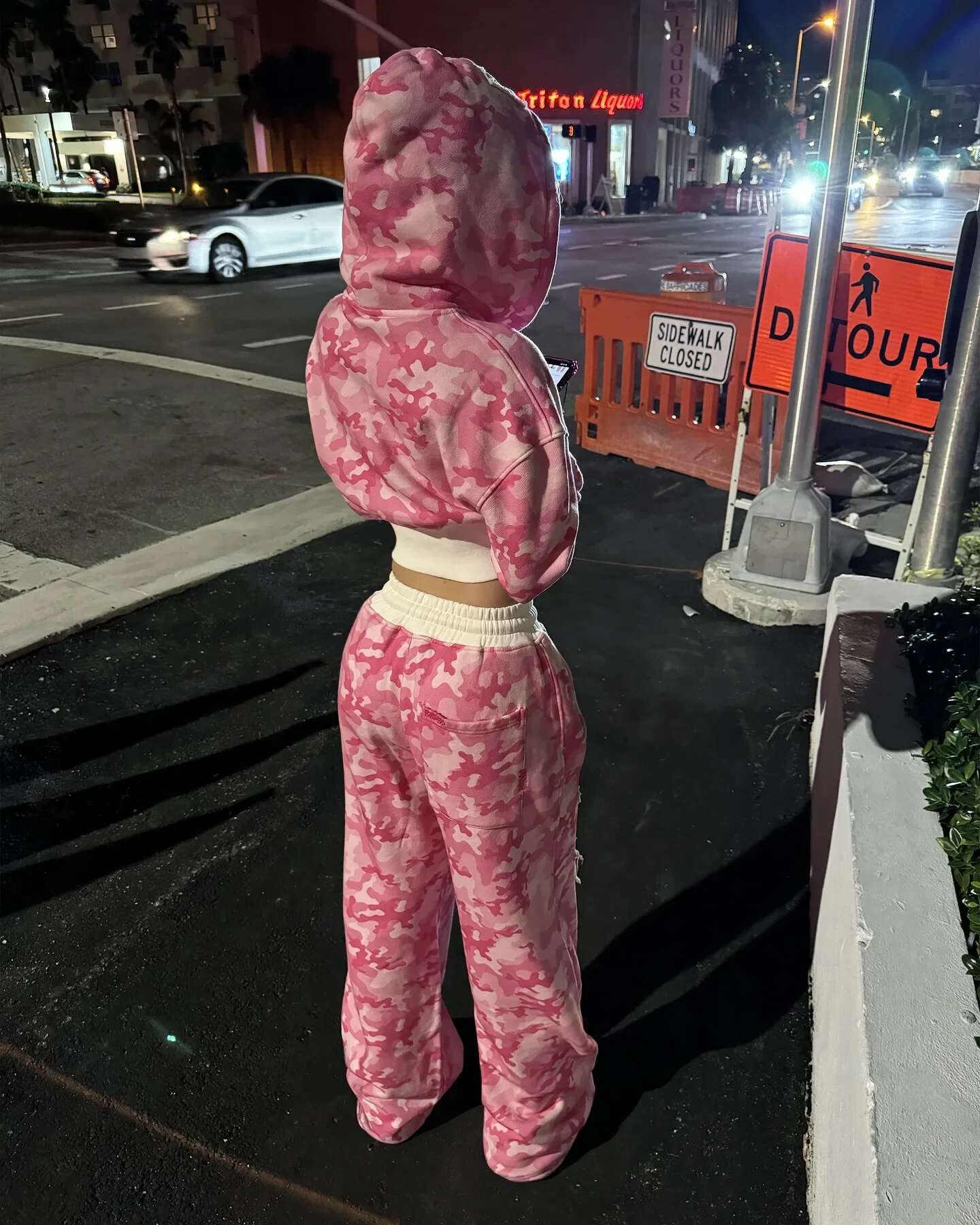 Fashion Y2K Sportswear Two Piece Suit Womens Hip Hop Pink Camouflage Short Waist Hing Slim Hoodie Casual Loose Sports Pants