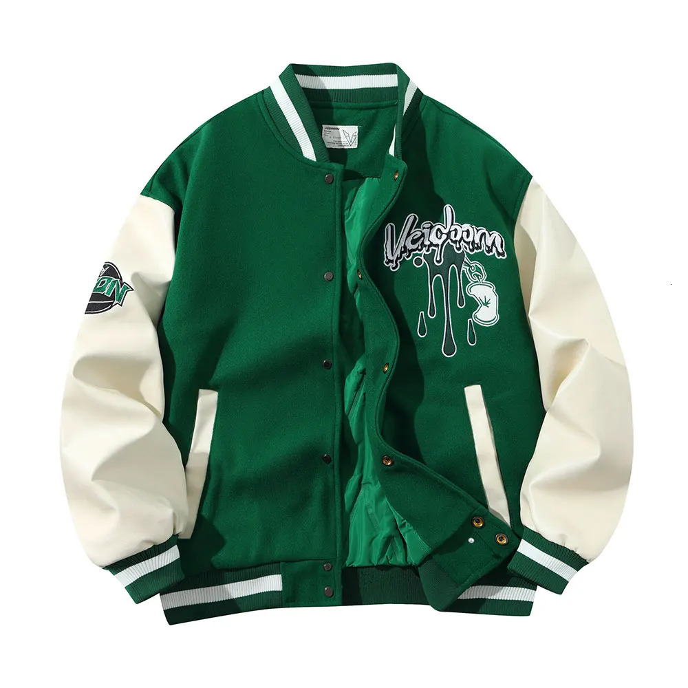 Veidoorn thick winter jacket with fashionable graffiti n casual baseball collar long sleeved button down 250409