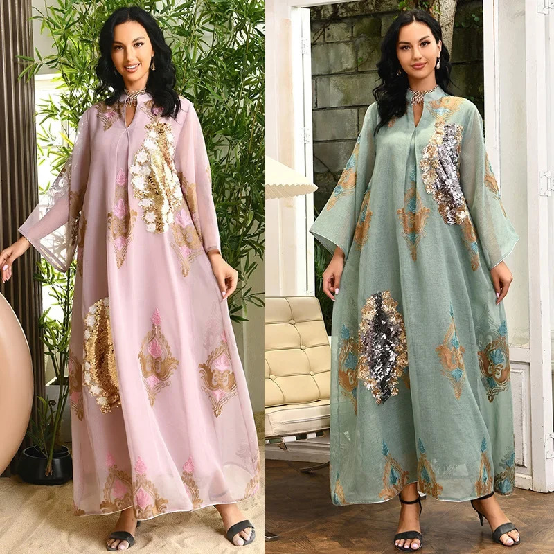 Dubai Abaya sequined Muslim dress womens Southeast Asian casual party evening 250409