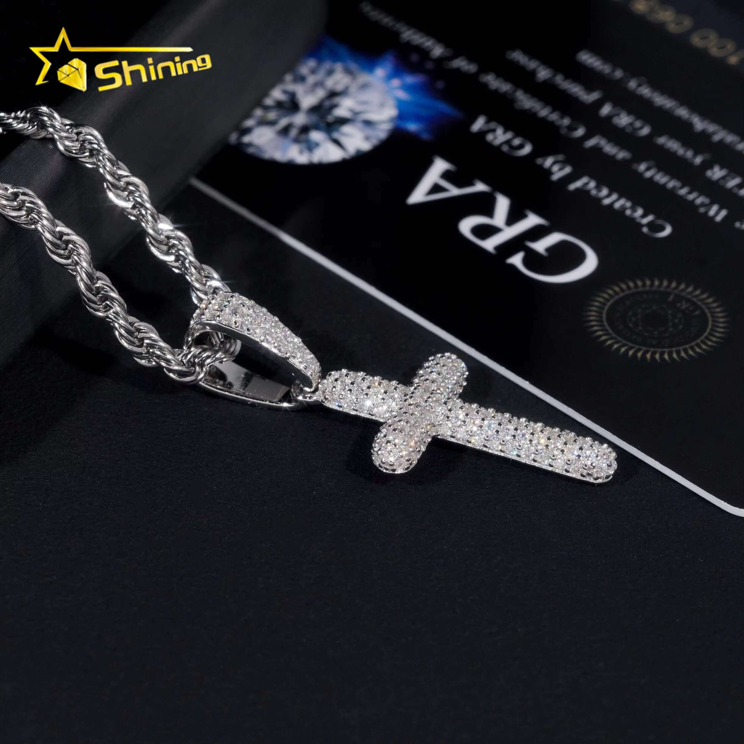 Hip Hop Jewelry 925 Sterling Silver Men Pendant Diamond Iced Out Bubble Cross Pendant Moissanite