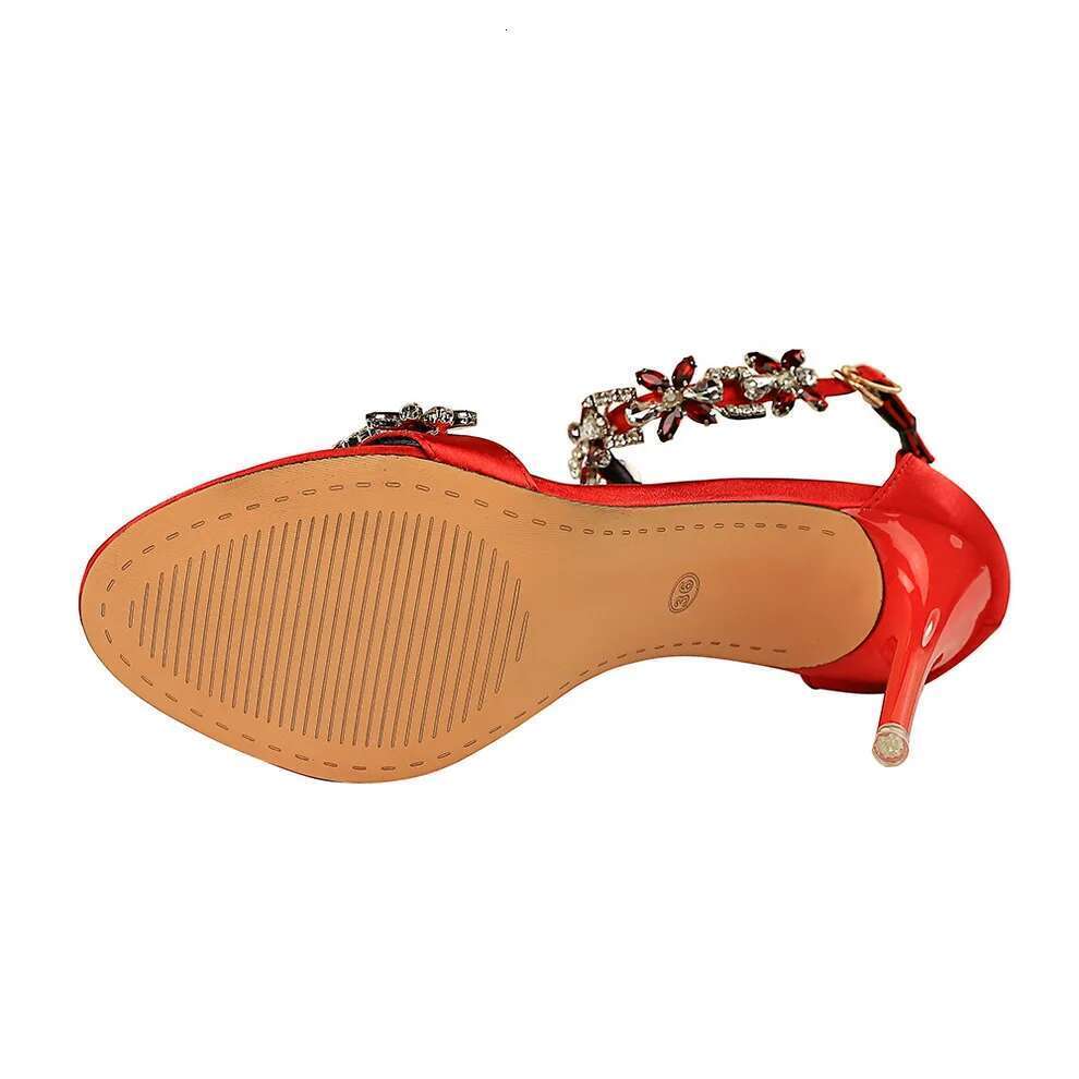 Soft Silk Open Toe Women Sandals 2025 Summer Crystal Ankle Buckle High Heels Shoes Bride Party Lady Green Red Black Pumps