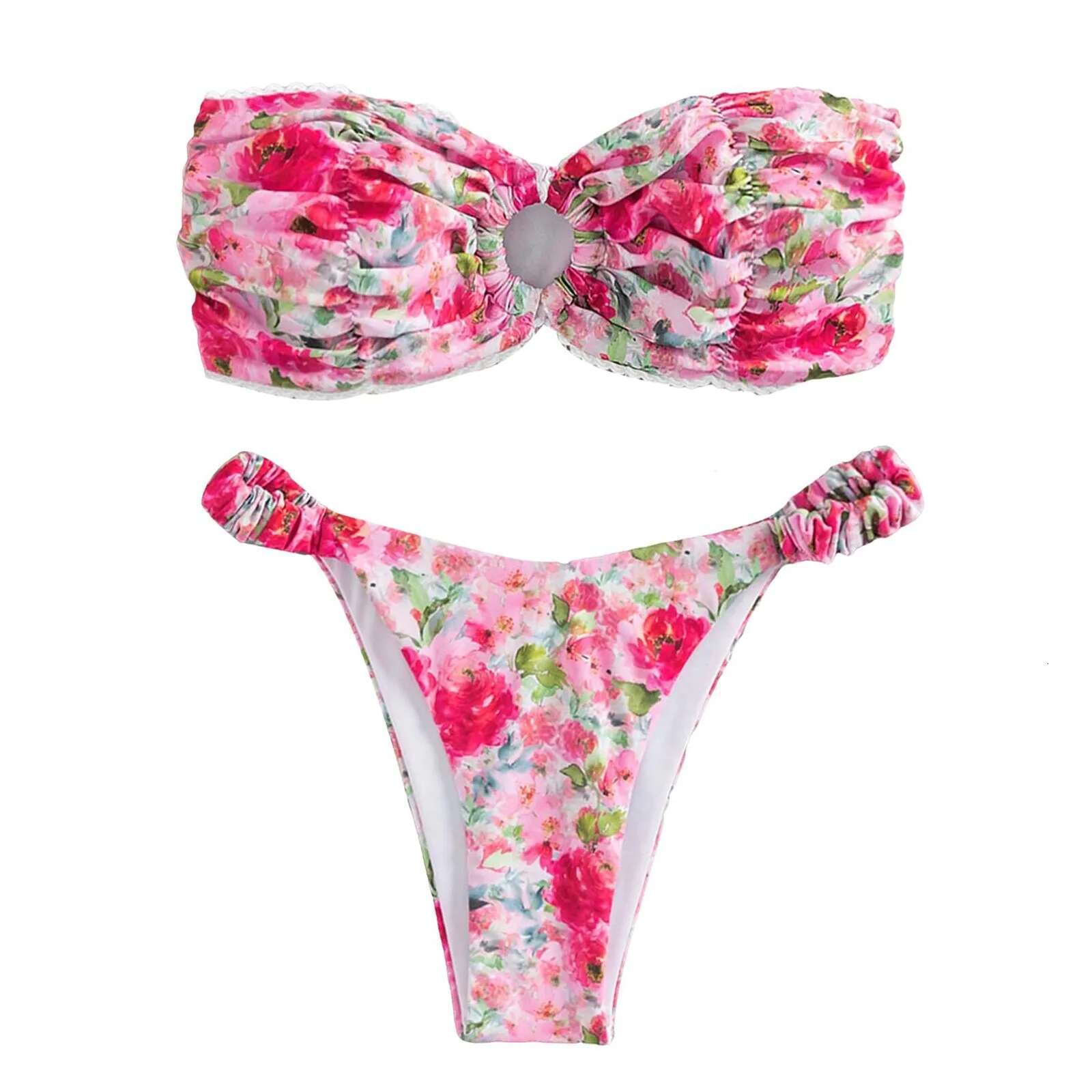 Dongdumaoyi Sexy Print Bandeau Bikinis Piece Set Women Swimwears Beach High Waist Backless Split New Summer Swimsuit Bikini