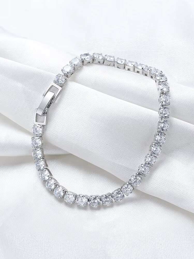 Factory Direct Sales Hip Hop 925 Sterling Silver Zircon Bracelet Diamonds Tennis Chain Bracelet