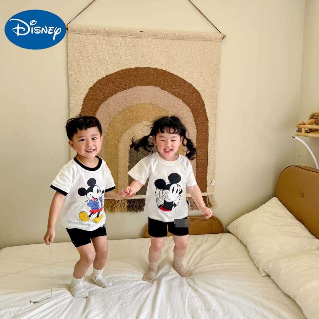 Disney 2025 Summer Childrens Set Cotton Printed English Character Icon Leopard Pattern Shorts for Boys and Girls Two Piece Set TrendyXJ250409