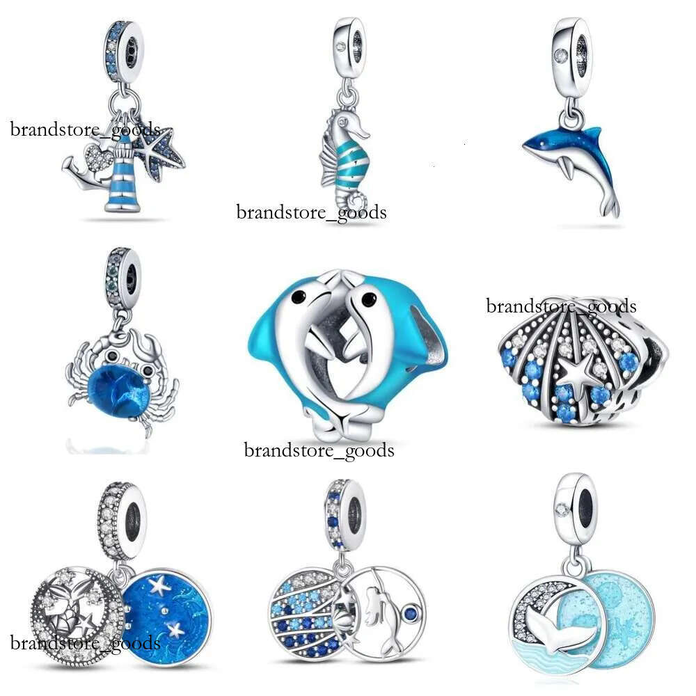 Hot Selling Ocean Blue Wind Dolphin Seahorse Pendant Beads Charms Fit 925 Sterling Silver Bracelet DIY Jewelry Accessories For Women 890