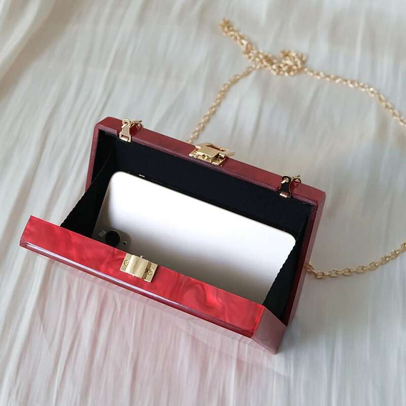 New Trendy Handbag Fashion Women Bags Red Solid Acrylic Party Evening Bag Woman Wedding Cute Vintage Box Clutch Purse