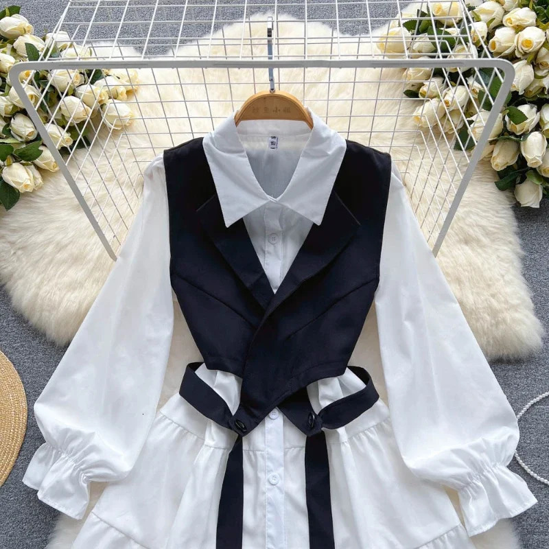 Korean style womens clothing springsummer long sleeved polo neck office ladies elegant twopiece shirt set 250409
