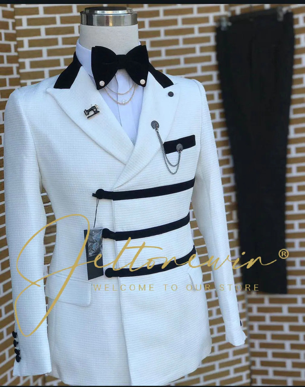 Fashionable wedding mens slim fit top lapel jacket pants 2-piece business casual dress formal dress mens dress 250408