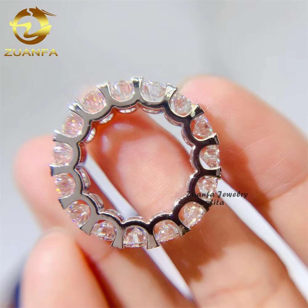 Ready to Ship Hot Selling Silver Whole Round 4mm 5mm Diamond Band Moissanite Eternity Ring