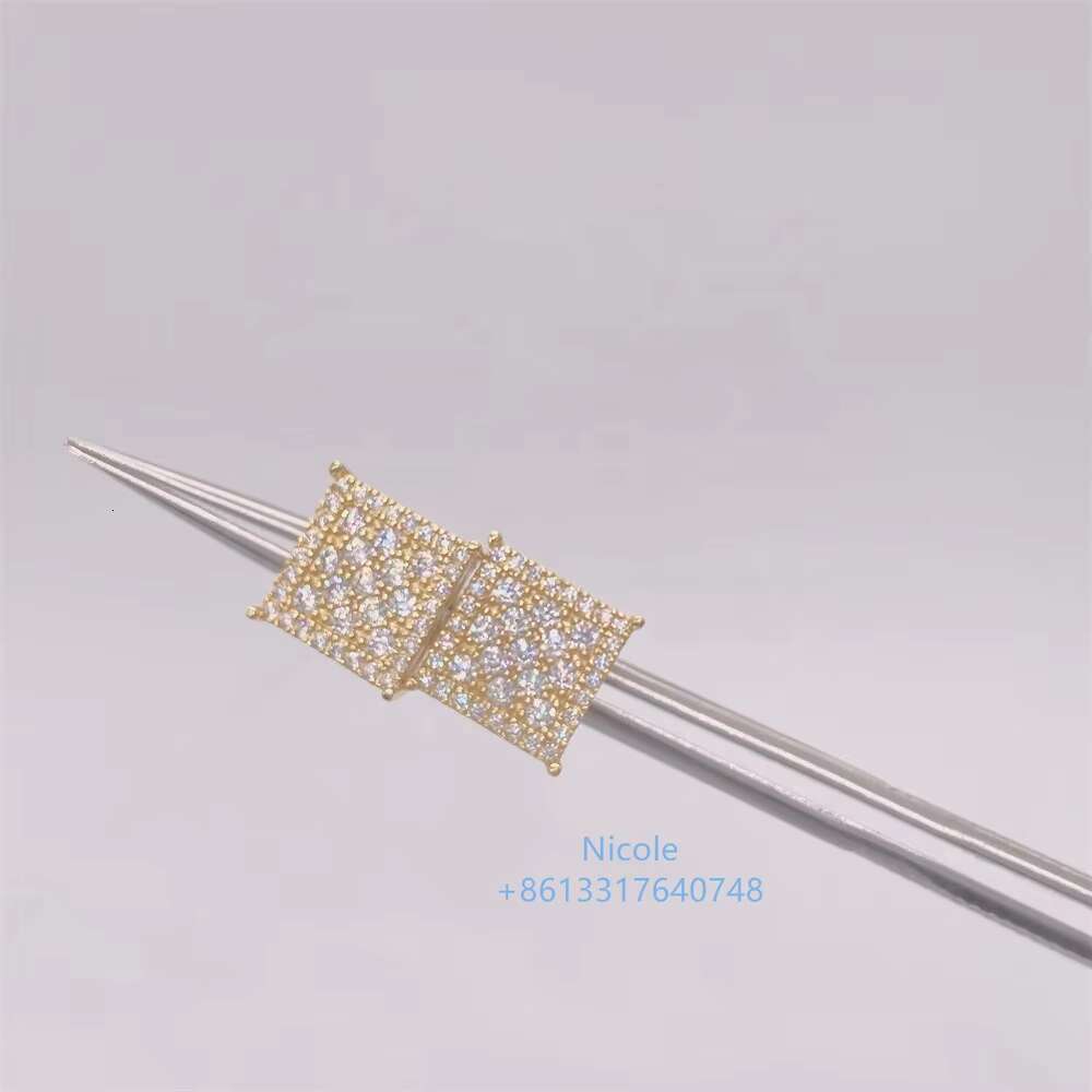 Men Jewelry Iced Out Pass Diamond Tester Moissanite New Style Silver Screw Back square Stud Earrings