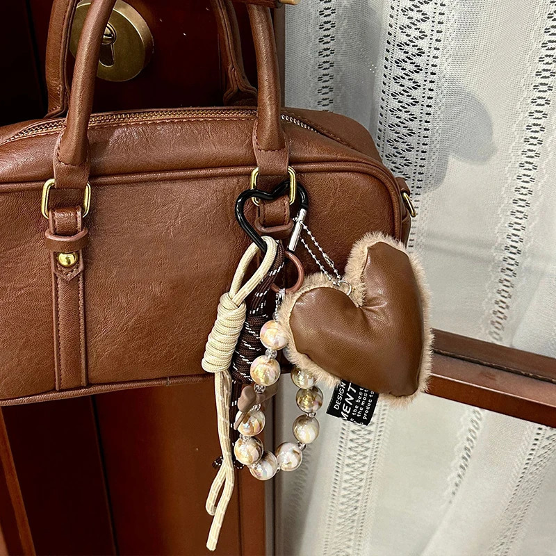 Heart shaped leather plush silicone rope chain key pendant womens charm bag couple ring childrens toy 250408
