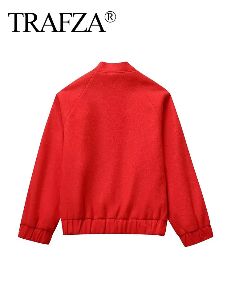 TRAFZA Womens Spring Street Baseball Bomber Jacket Long Sleeve Single Chest Fashionable Unique Casual 250409