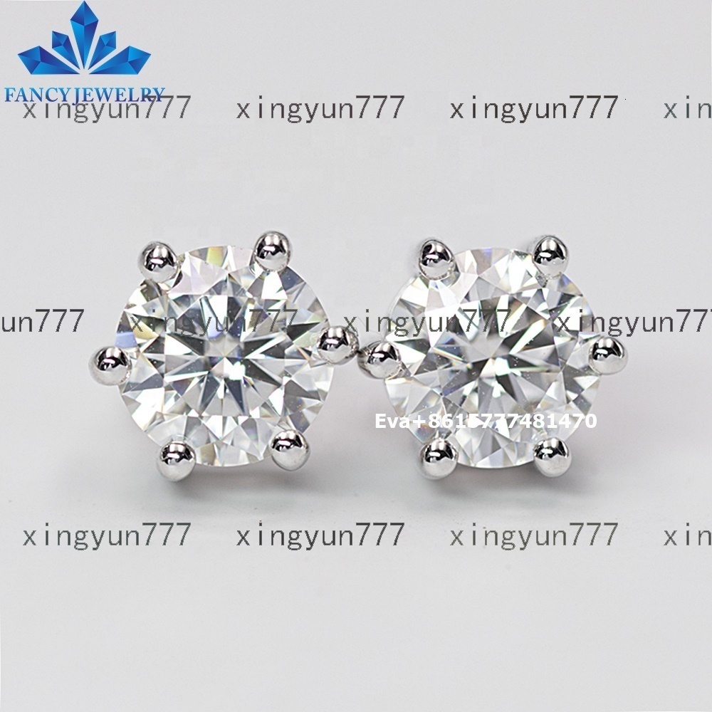 Fancy Factory Wholesale Moissanite Round Earrings 925 Sterling Silver GRA Certidied 0.3ct - 2ct Moissanite Studs