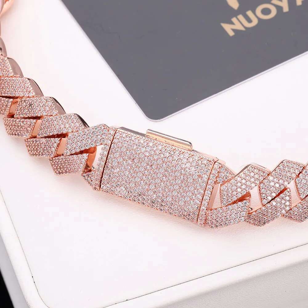 Hip Hop Jewelry 15mm Rose Gold Plated Cuban Link Chain Luxury Women Man Bling Full Iced Diamond Cuban Necklace Christmas Gift