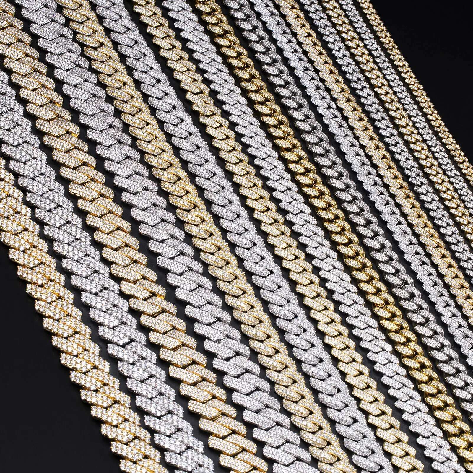 Tarnish Resistant Moissanite Cuban Link Chain 6mm-20mm 925 Sterling Silver Moissanite Cuban Necklace Iced Out Chains for Men
