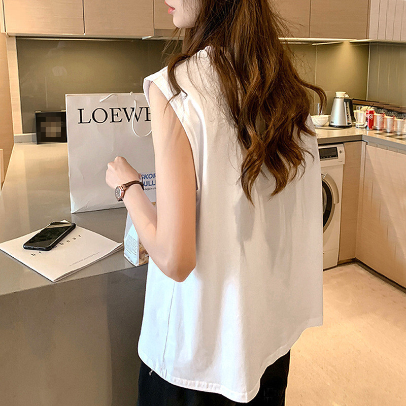 2025S Designer Women S T Shirt Summer New White Tank Women S Loose Round Neck Sleeveless T Shirt Student Top Outer Wear Inner Laydown Bottom
