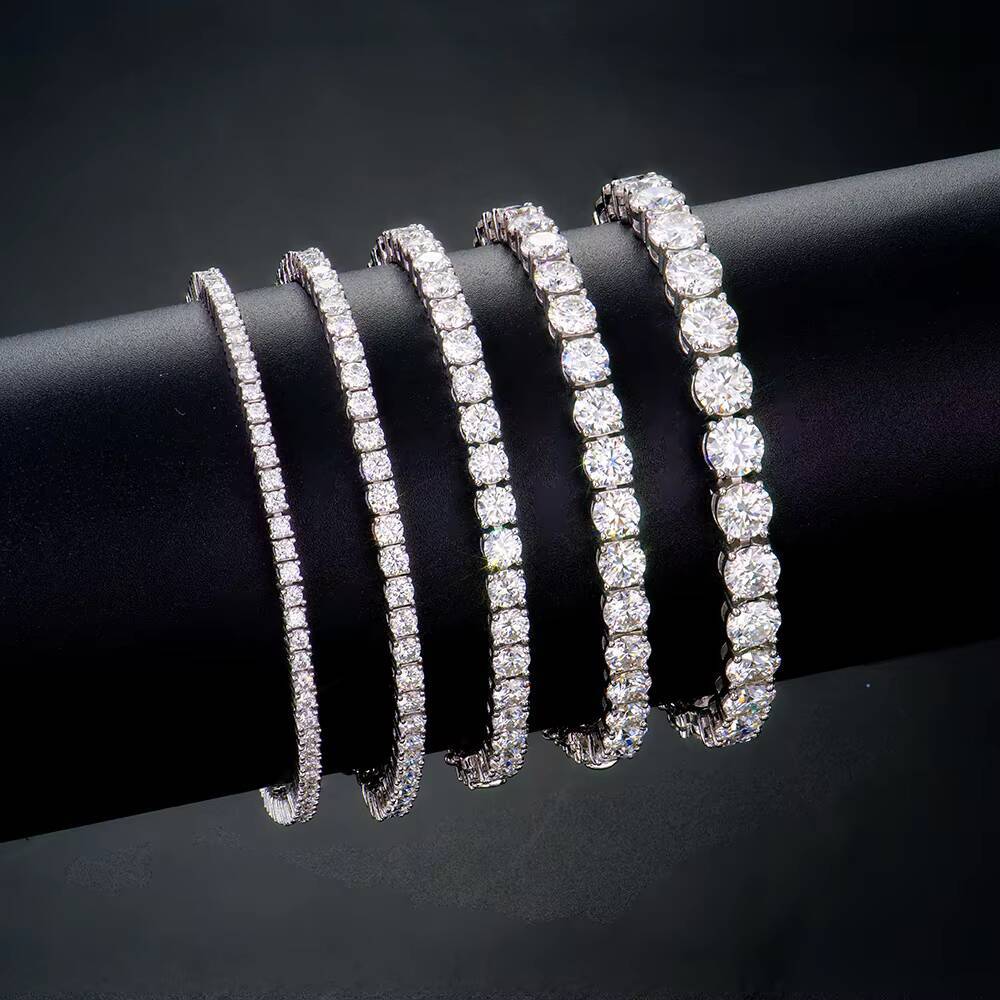 VVS Graded Iced 2-6mm Moissanite Diamond Classic Jewelry 925 Sterling Silver Mossanite Tennis Chain Bracelet Gift 6in to 8in