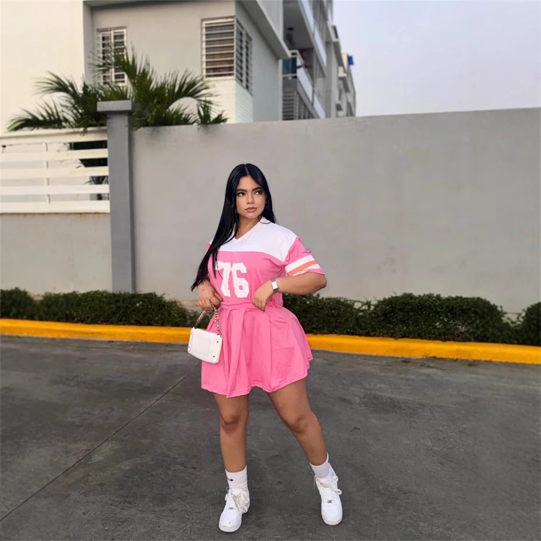 2025S Designer Women S Set New Women S Fashion Personalized Printed Loose Sleeve Hundred Fold Solid Color Short Skirt Set For Women