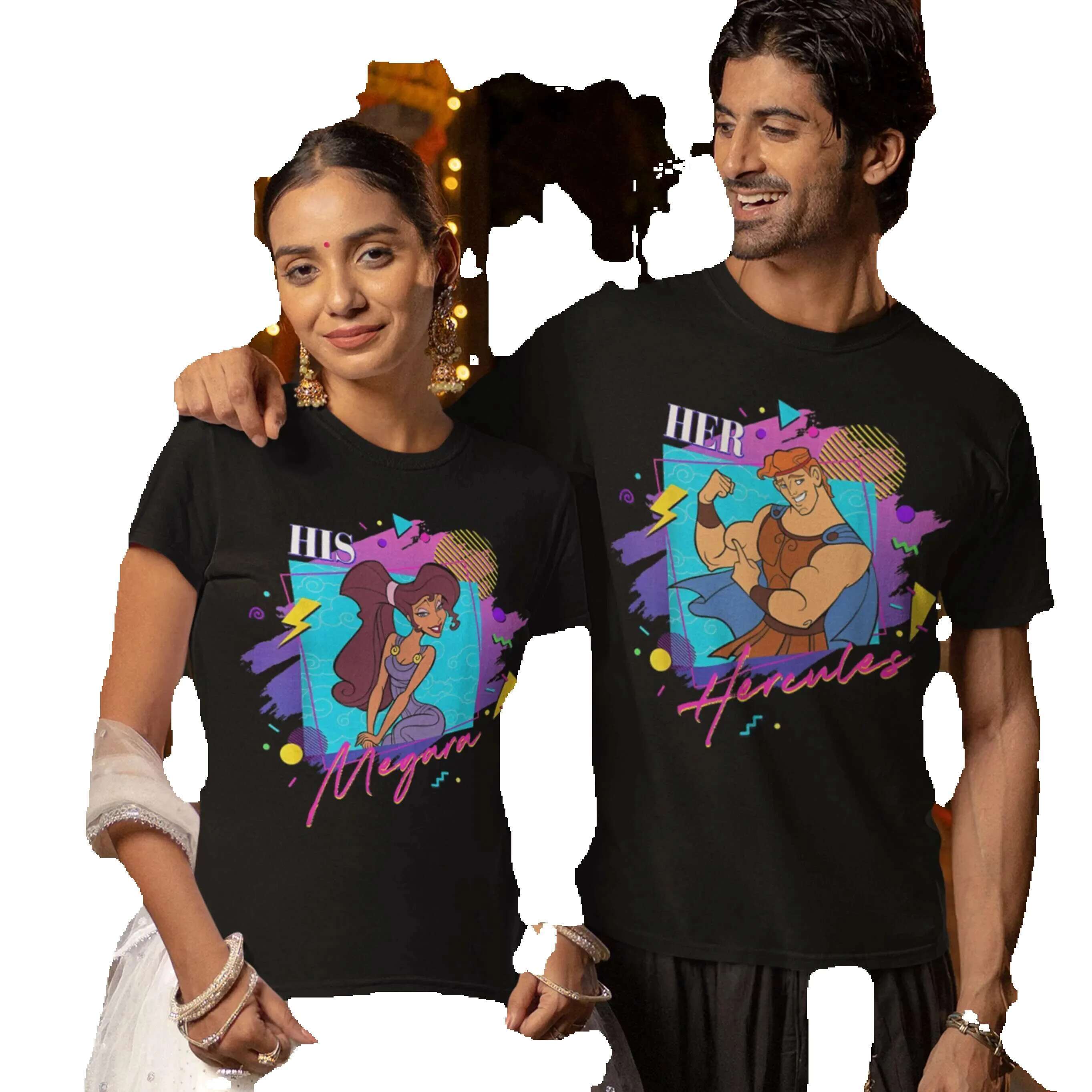 Men's pure cotton round neck T-shirt, paired with his Megara Hercules, Hipster Leon, plus size, suitable for couples to wear