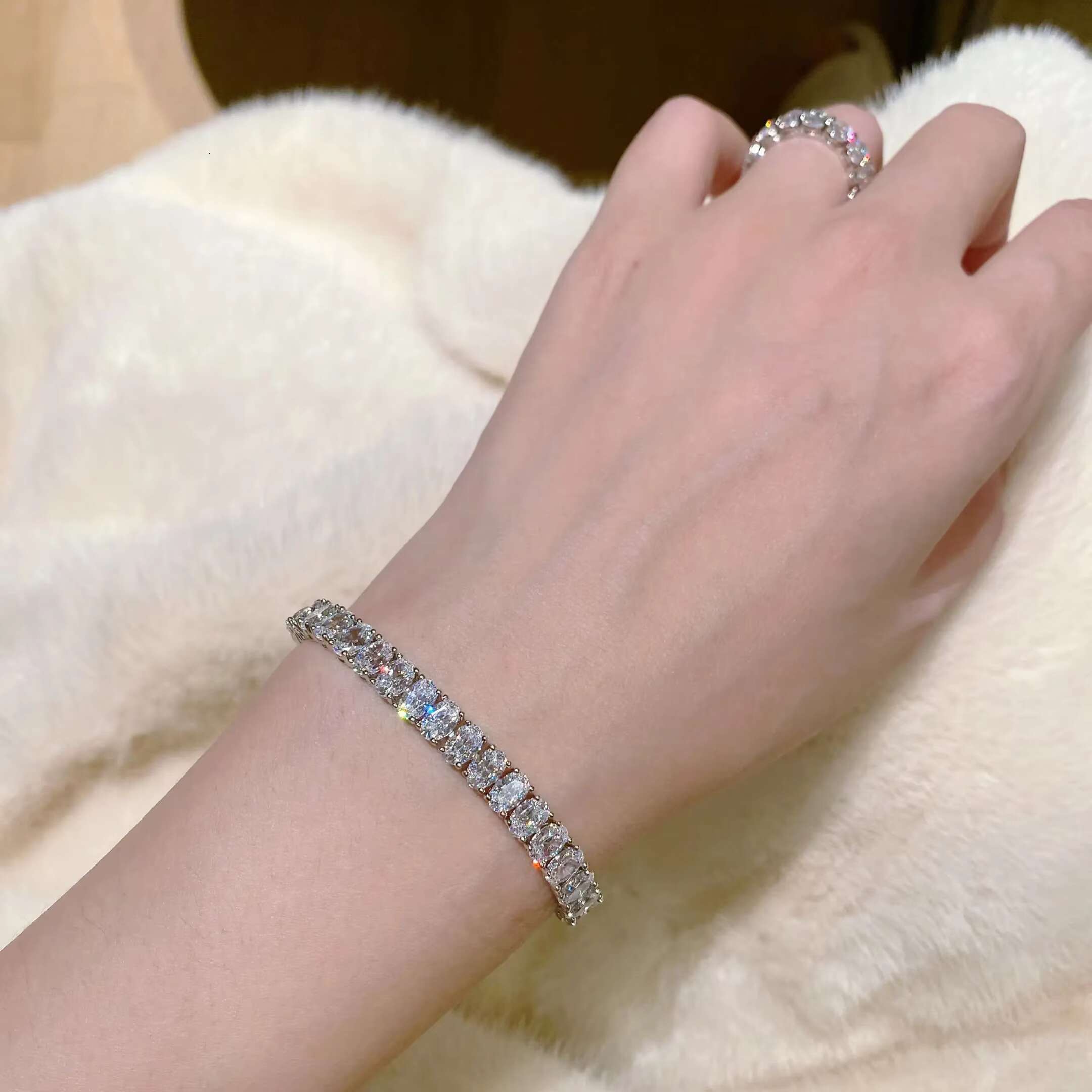 Customized Luxury 925 Silver Lab Grown Diamond Bracelet VVS Lab Created CVD Oval Cut Diamond Tennis Bracelet for Men Womans