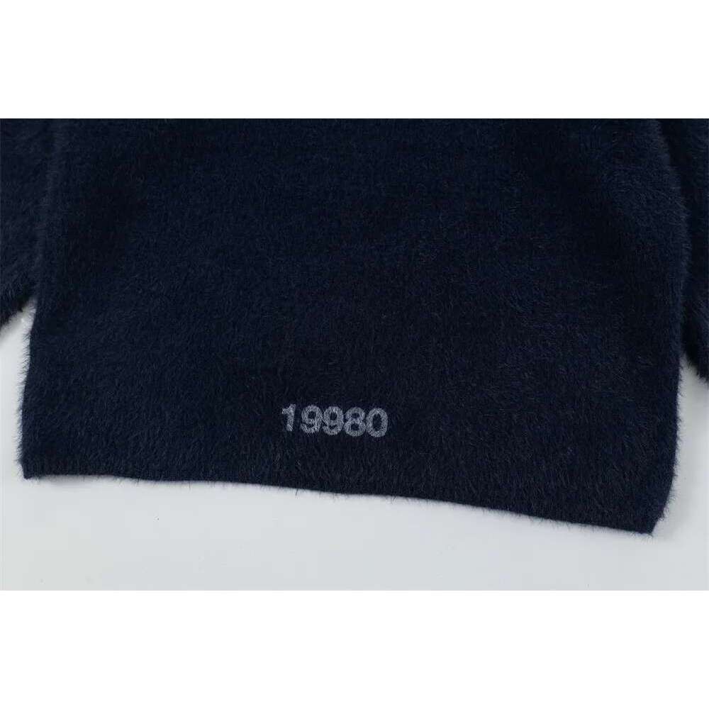 Letter Print Mohair Sweater Mens High Street Autumn Winter Loose Long Sleeve Knitted Pullover Men