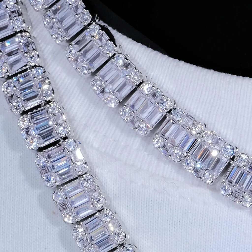 Custom 8mm Iced Square Tennis Chain White Gold Plated Diamond Cluster Tennis Necklace Hip Hop Jewelry