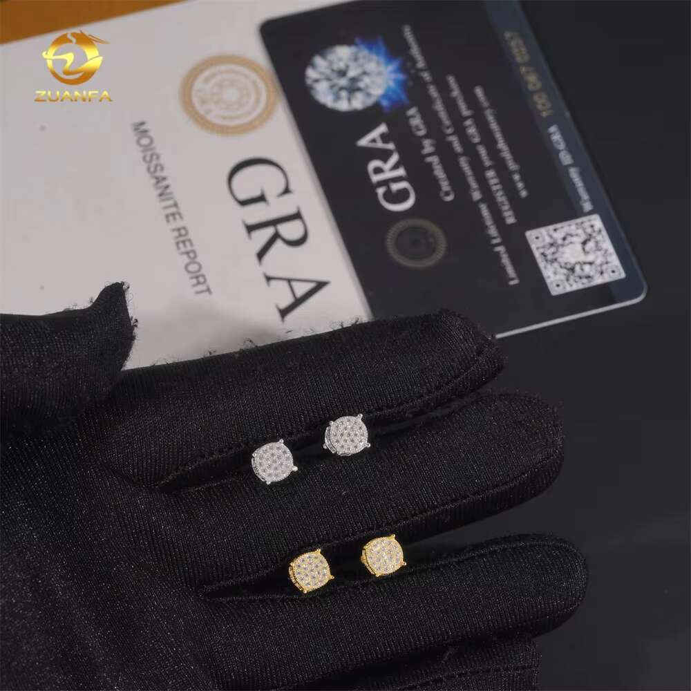 Hip Hop Style Gold Plated Round Style 925 Silver Iced Out VVS Moissanite Stud Earrings for Men