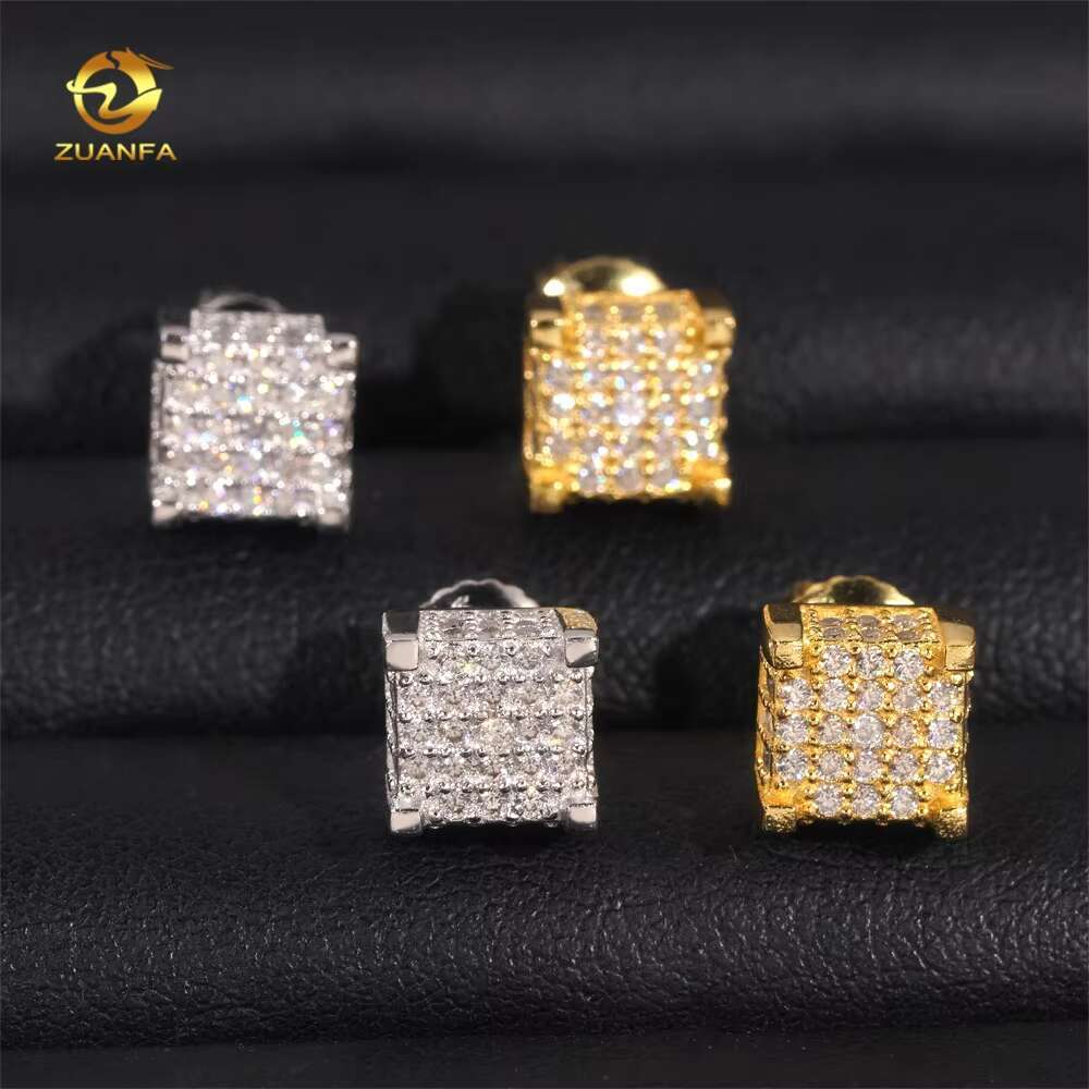 Fine Jewelry Fully Iced Out Square Earring 925 Silver Hip Hop Screw Back VVS Moissanite Earrings for Men
