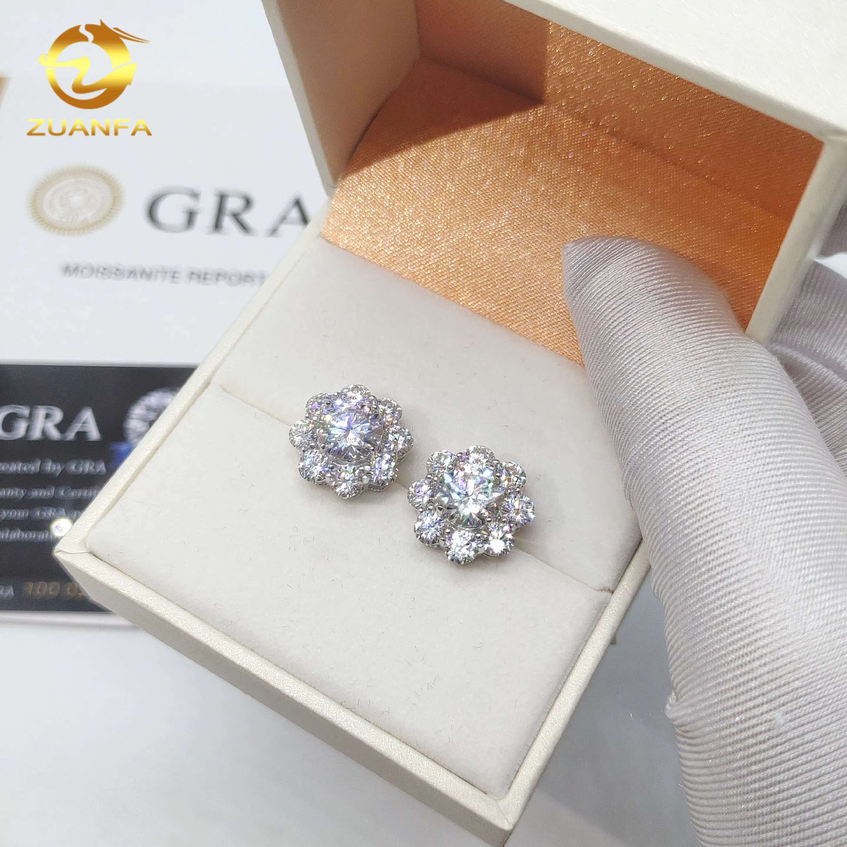 925 Sterling Silver Moissanite Earrings Women Luxury Ear Studs 15mm Flower Cluster Lab Diamond Earrings