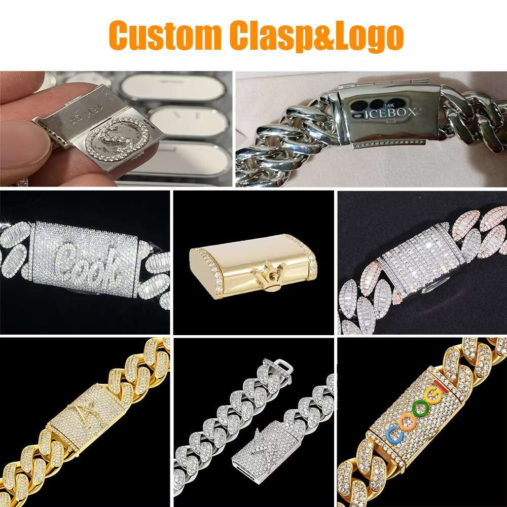 Cubana Hip Hop Jewelry Bling 20mm Sterling Silver 1 Row VVS Moissanite Diamond Iced Out Miami Cuban Link Chain Necklace