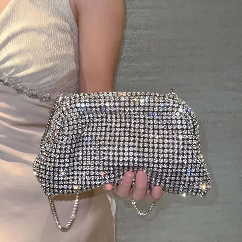 Glitter Cloud Women's Handbag Crystal Shiny Rhies Dia Evening Bag Wedding Party Clutch Purse Shoulder Bags