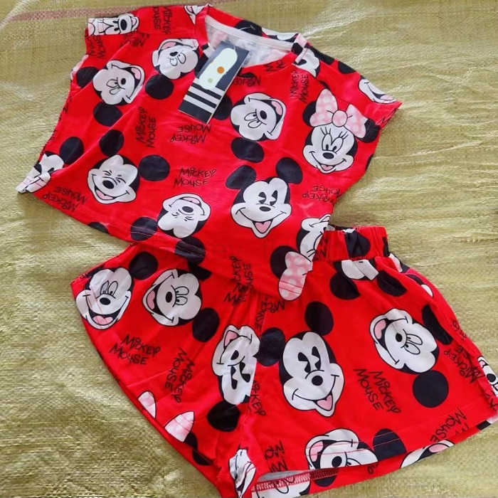 Disney Boys and Girls Full Print Mickey Short Sleeve Set 2024 Summer Korean Edition New Fashionable Two piece Set for Boys and Girls BabyXJ250409