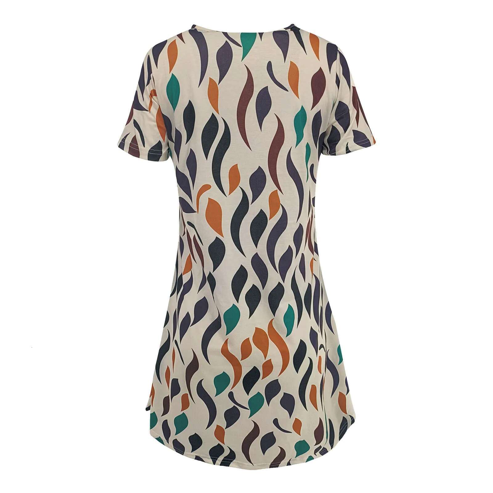 Dongdumaoyi Feather Print Dresses Women Summer Clothing Short Sleeve V Neck Mini Dress Elegant Bohemian Trendy Sundress Beach Vestidos