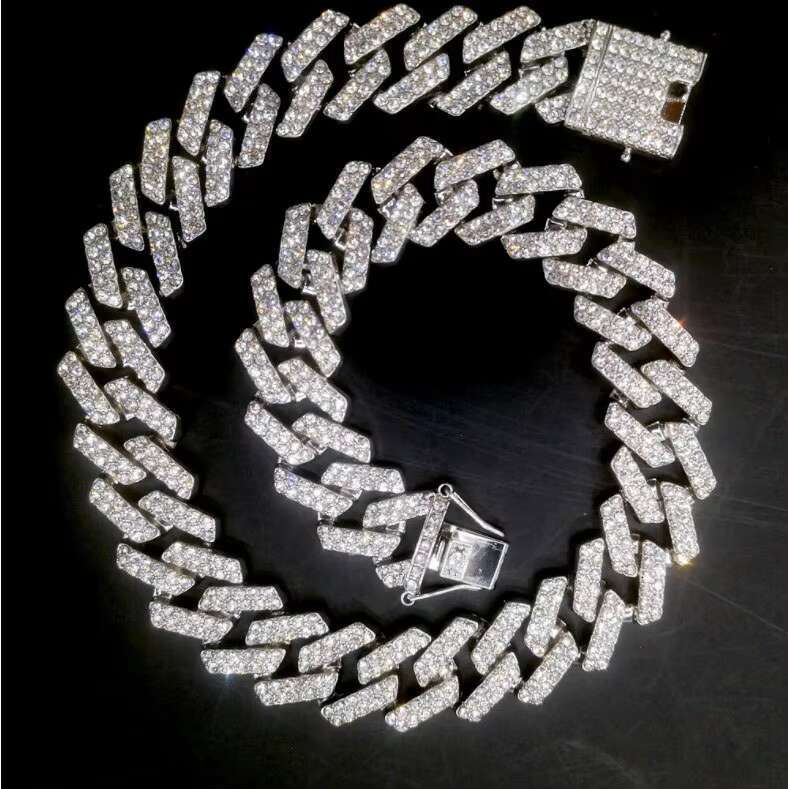 Hip Hop 20MM Bling Iced Out Cuban Link Chain Necklace Set Full Diamond Bling Choker Jewelry