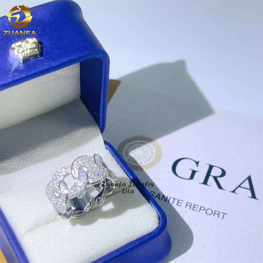 New Fashion Pass Diamond Tester Iced Out Hip Hop 925 Sterling Silver Cuban Moissanite Ring