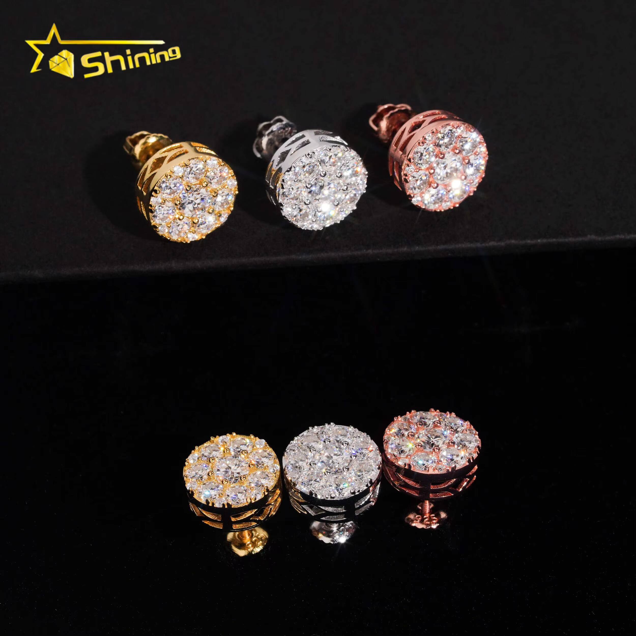 Hot Selling Fashion Earrings Men Women Hip Hop Moissanite Stud Earrings Custom Iced Out Silver 925 Earrings Daily Wear