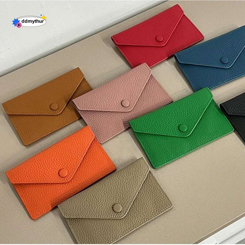 Women's Ultra-thin Ins Style Genuine Leather Holder Fashion Mini Short Envelope Wallet Korean Japan Credit Card Case Purse ddmythur