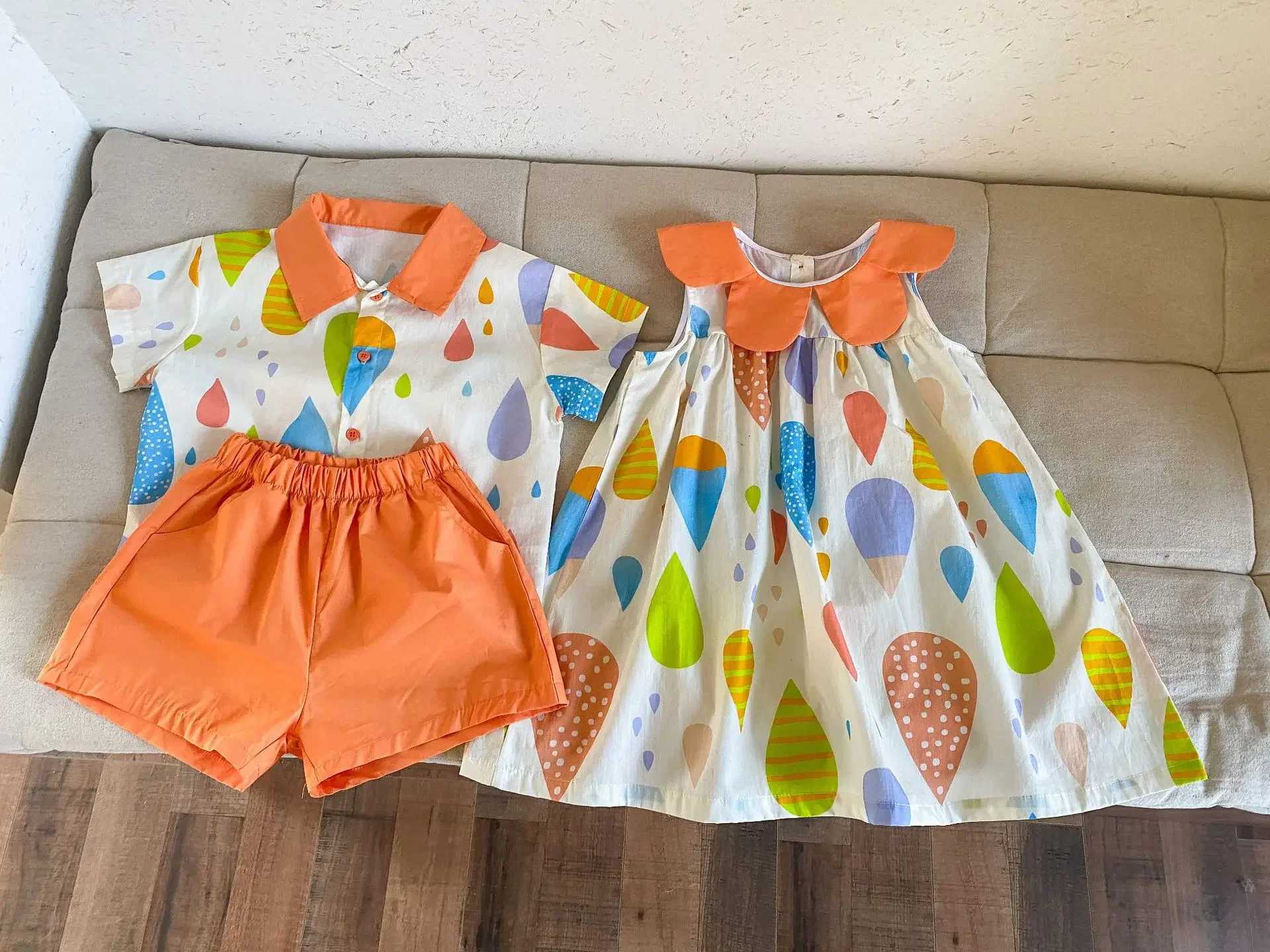 Childrens Set Brother sisters Clothing 2025 Hot Summer Color Boys Set or Girls Dress 1-10 Childrens Holiday Clothing S2548