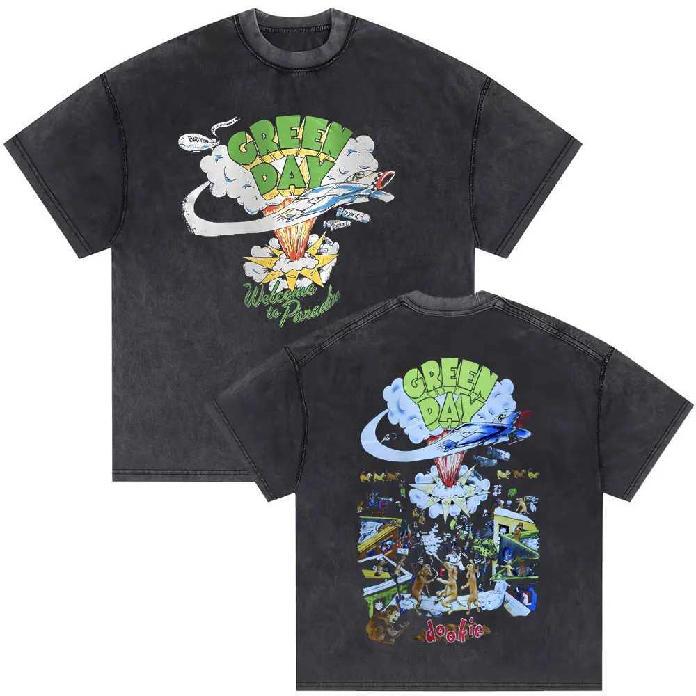 Washed Retro Punk Band Green Day Dookie Graphic T-shirt Mens Classic Gothic Rock T-shirt Mens Extra Large T-shirt Mens Street ClothingXJ250409