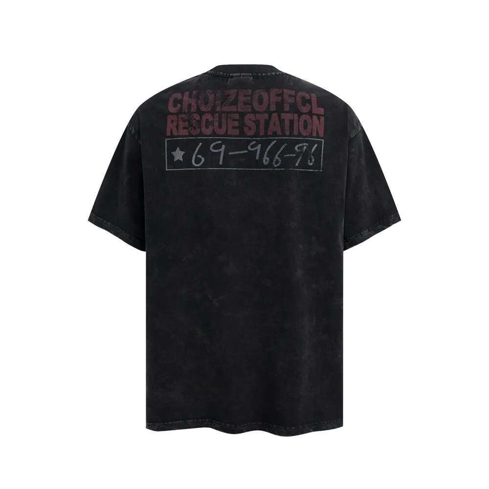 Washed Distressed Print Short Sleeve T-Shirt Mens Letter Graffiti Summer High Street Loose Crew Neck Half-Sleeve Cotton Tee Men