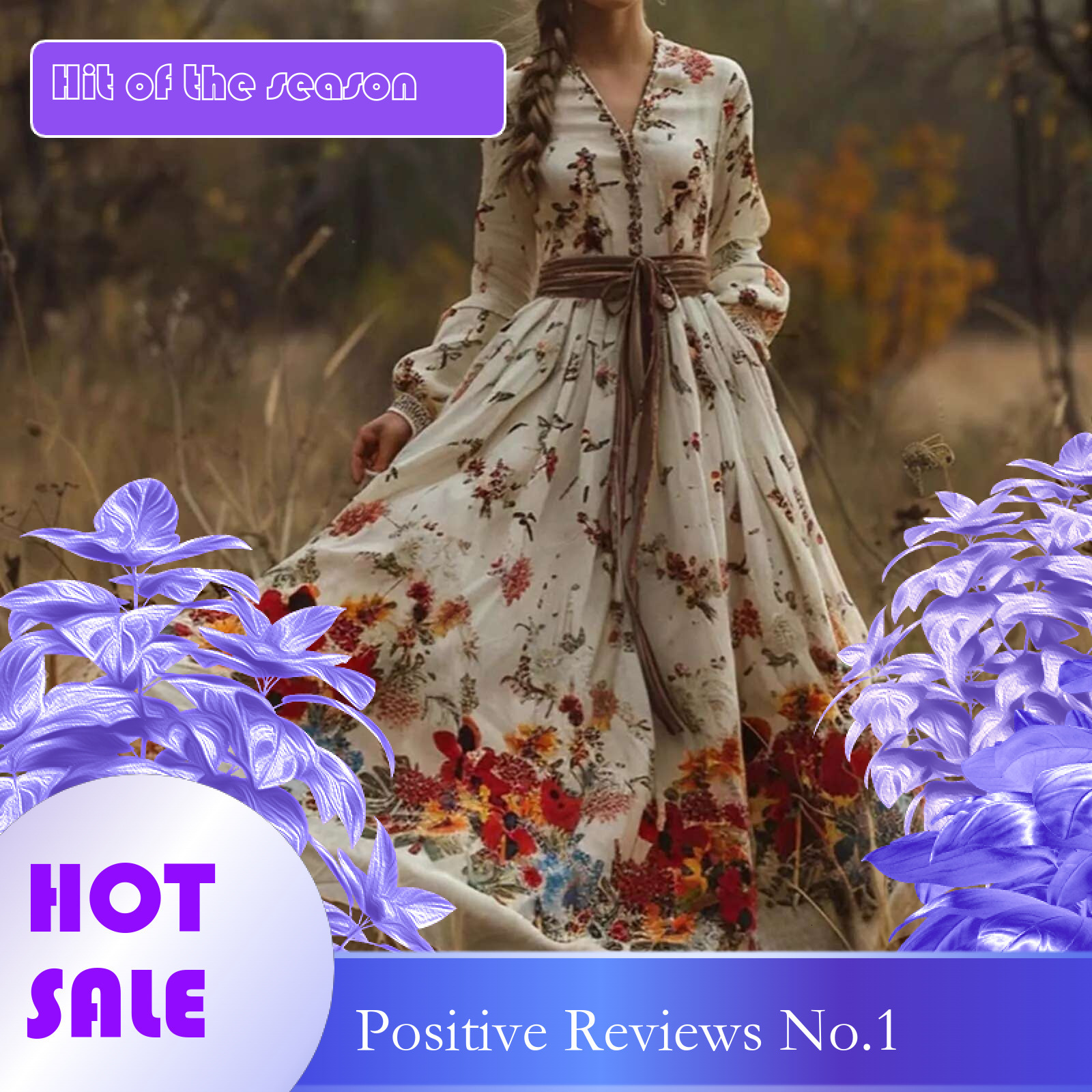 Dongdumaoyi Vintage Pattern Printed Long Sleeved Women S Dress Casual V Neck High Waist Pleated Autumn Elegant Loose Bohemian Dresses