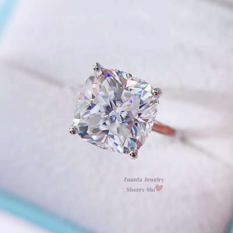 Stylish Drop Shipping Solid Silver White Gold 5.2 CT VVS Cushion Cut Diamond Moissanite Wedding RIng
