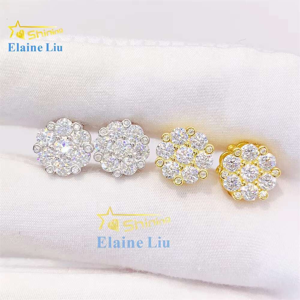 High Quality 925 Sterling Silver Bling Fashion Diamond Hip Hop Iced Out White Vvs Moissanite Flower Stud Earrings