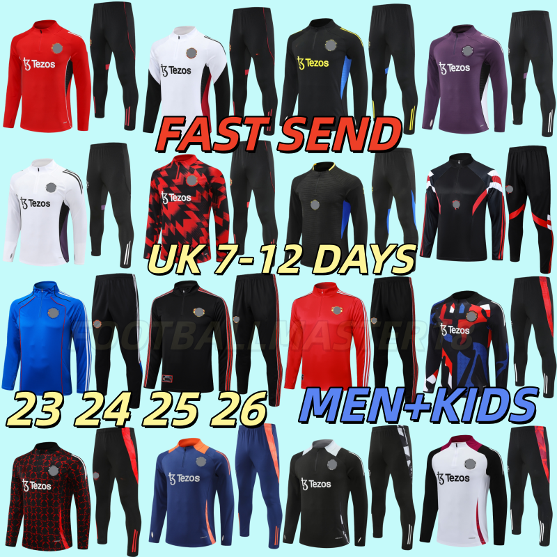 23 24 25 26 ManUnited Long Sleeve Training Tracksuit GARNACHO MARTINEZ CASEMIRO B. FERNANDES 2025 2026 men kids kit