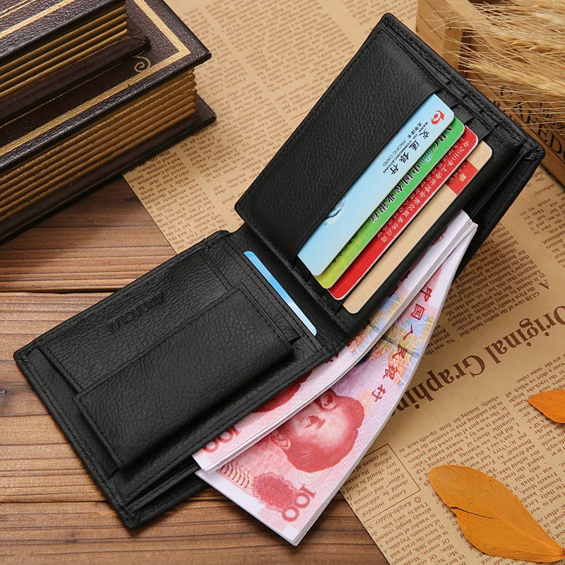 Jinbaolai Retro Short Mens Wallet Leather Credit Card Stand Waterproof Classic Coin Pocket Black 250408