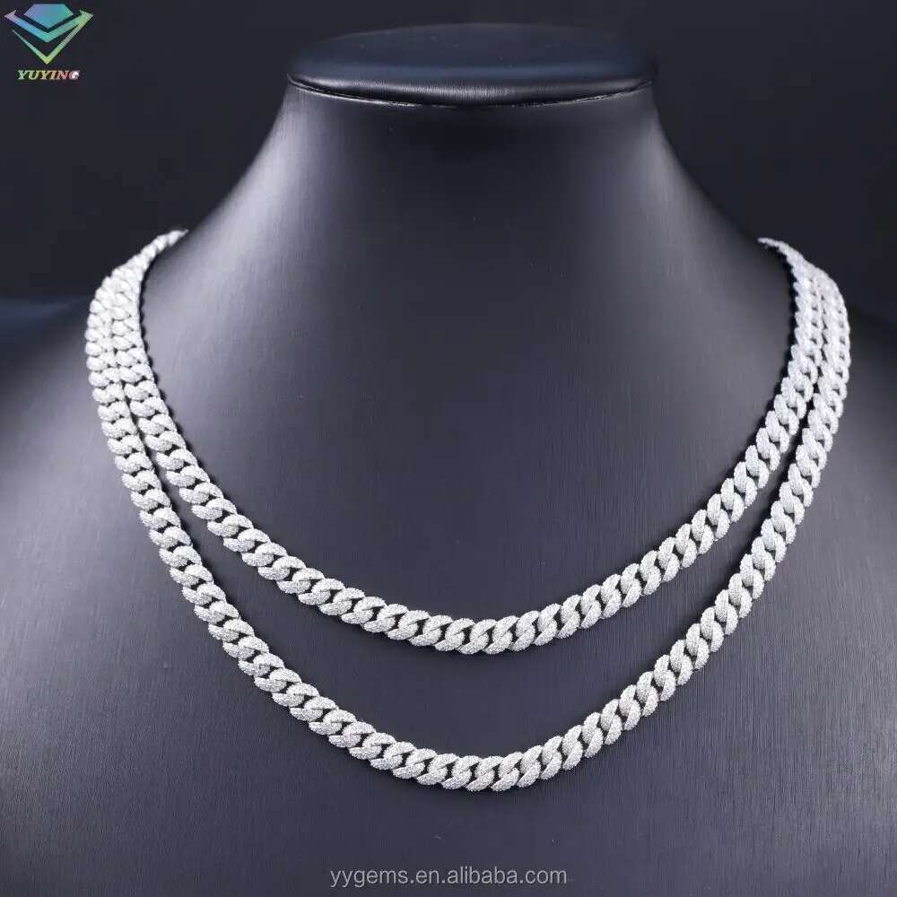 Hot-sale Iced out 6mm-13mm VVS Moissanite Diamond Chain S925 Sterling Silver Cuban Link for men hiphop fine jewlery necklaces