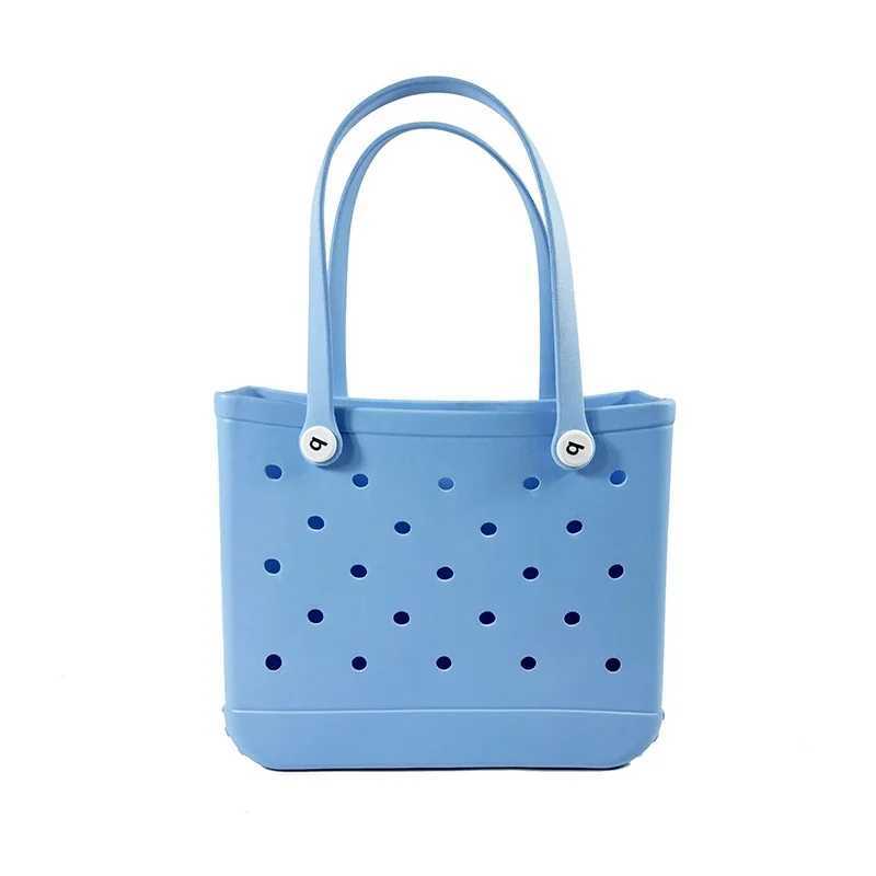Durable EVA beach handbag large capacity bag Fi rubber waterproof handbag solid color jelly beach bag Sundries organizer Y250409T